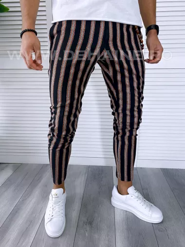 Pantaloni barbati casual regular fit negri in dungi B1594 V5-1